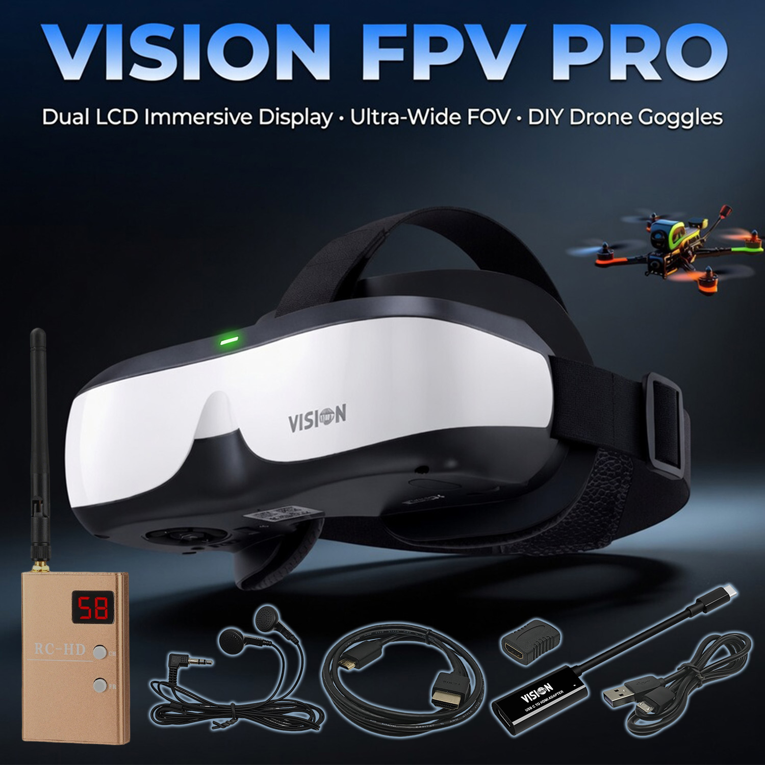 Fpv Drone Goggles - Okulary FPV, Wyświetlacz montowany na głowie,